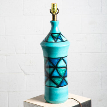 Mid Century Modern Table Lamp Italy Italian Bitossi Blue Round Blue Black Green