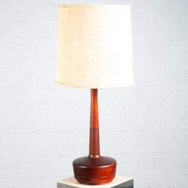 Mid Century Danish Modern Table Lamp Solid Teak Tall Light Sculptural Round Mcm
