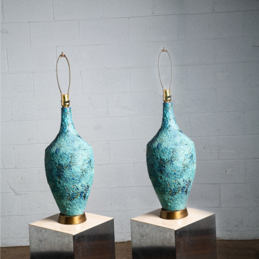 Mid Century Modern Lamp Set Table Light lighting Lava Flow Blue Green Vintage NM
