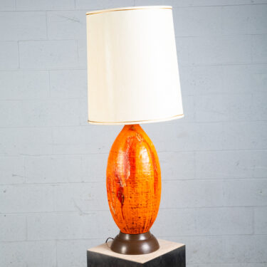 Mid Century Modern Table Lamp Ceramic Lava Flow Large Art Vintage Orange Brown