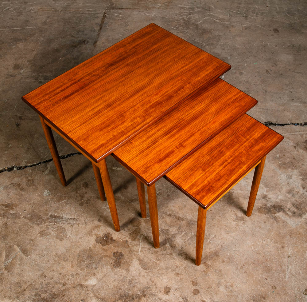 Mid Century Danish Modern Nesting Tables Solid Teak Oak Set 3 Sweden Denmark Mcm