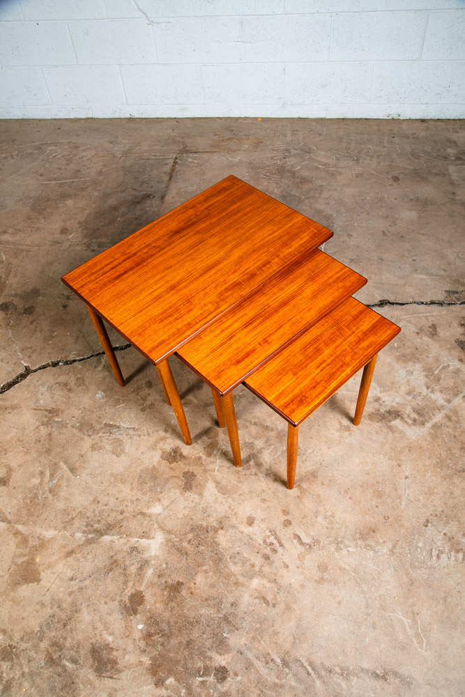 Mid Century Danish Modern Nesting Tables Solid Teak Oak Set 3 Sweden Denmark Mcm - Image 7
