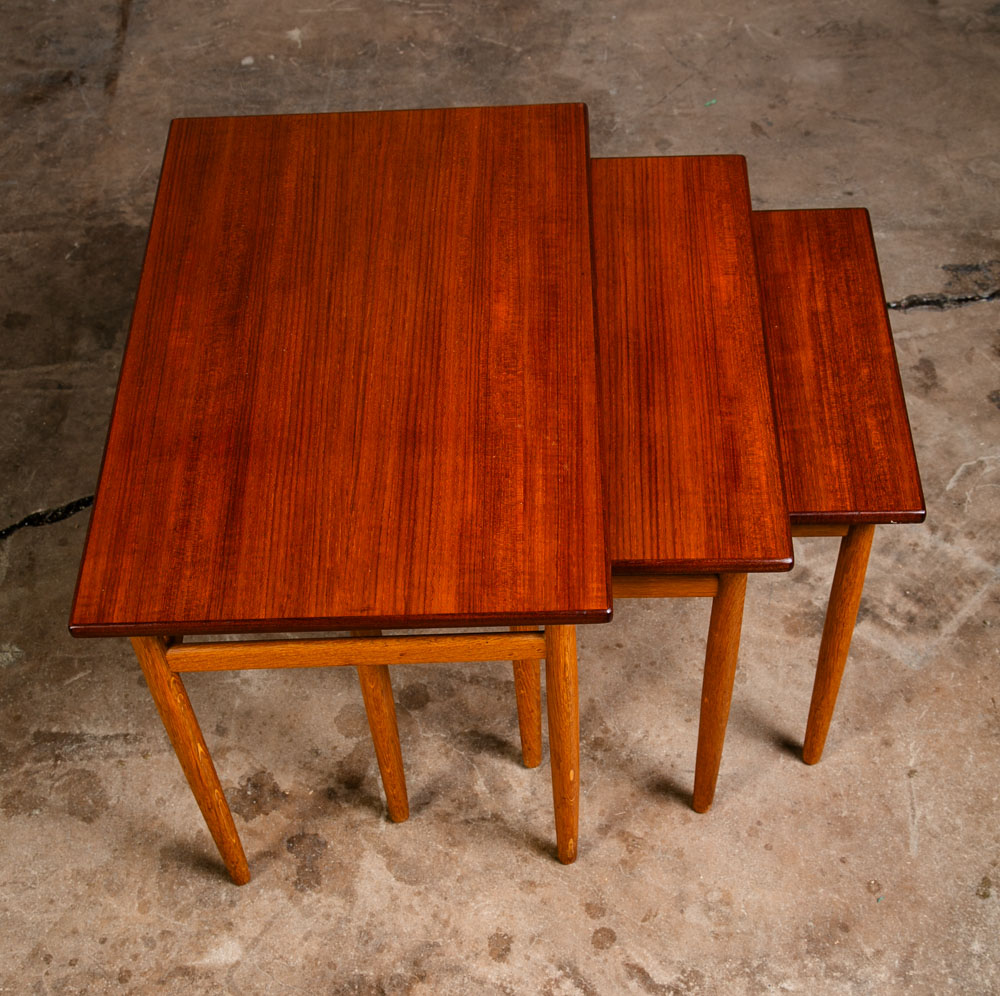 Mid Century Danish Modern Nesting Tables Solid Teak Oak Set 3 Sweden Denmark Mcm - Image 3