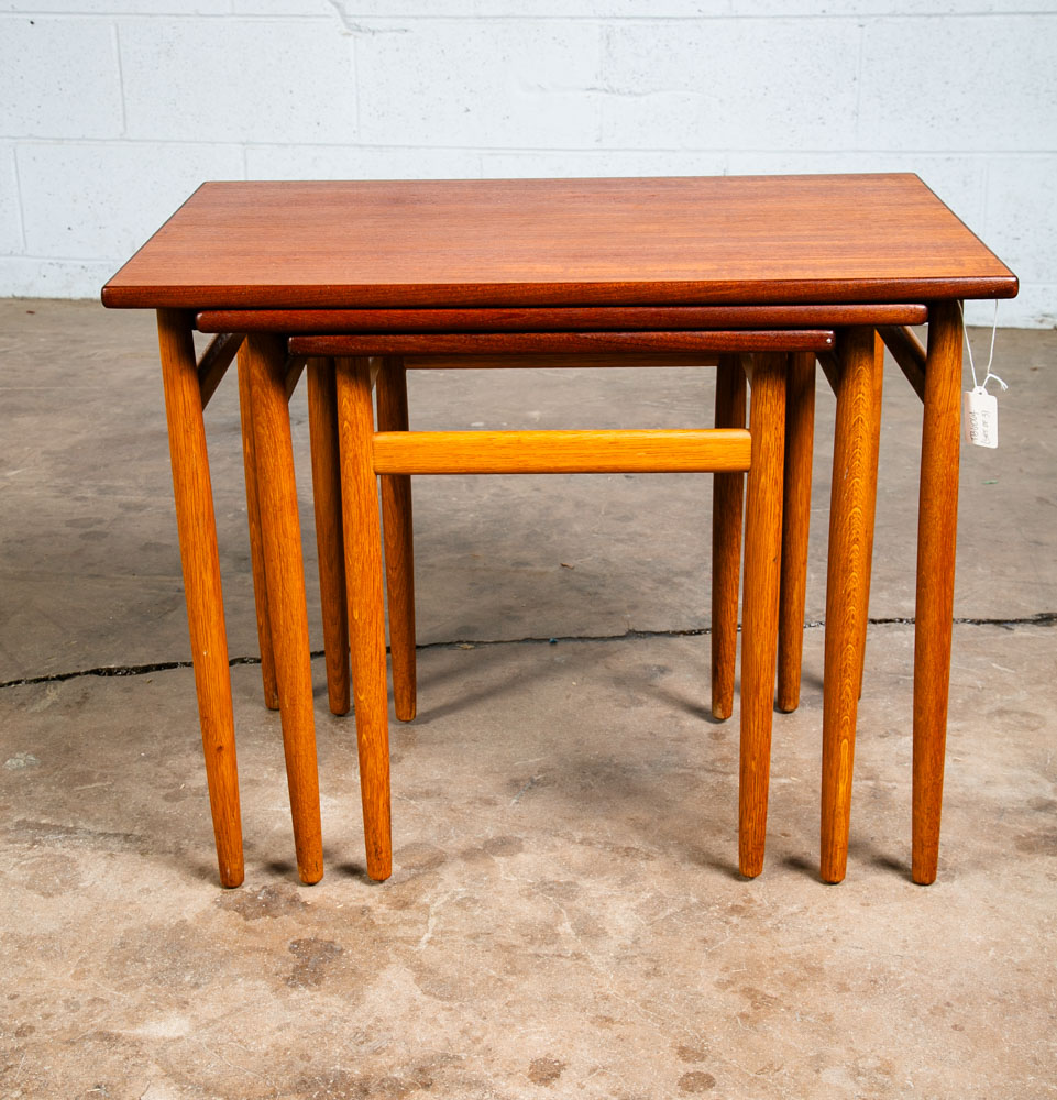 Mid Century Danish Modern Nesting Tables Solid Teak Oak Set 3 Sweden Denmark Mcm - Image 4