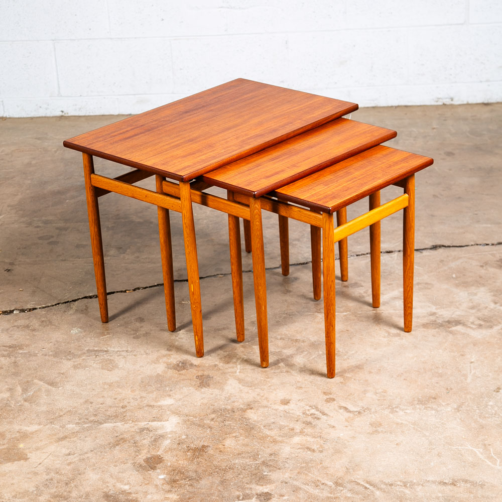 Mid Century Danish Modern Nesting Tables Solid Teak Oak Set 3 Sweden Denmark Mcm - Image 2