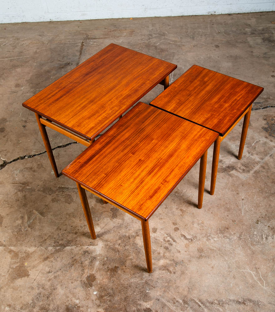 Mid Century Danish Modern Nesting Tables Solid Teak Oak Set 3 Sweden Denmark Mcm - Image 5
