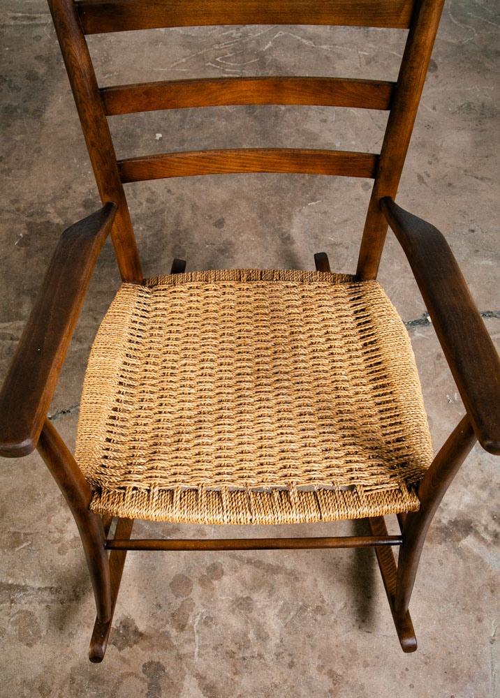 Mid Century Modern Rocking Chair Wood Brown Rocker Paper Wrapped Vintage - Image 7