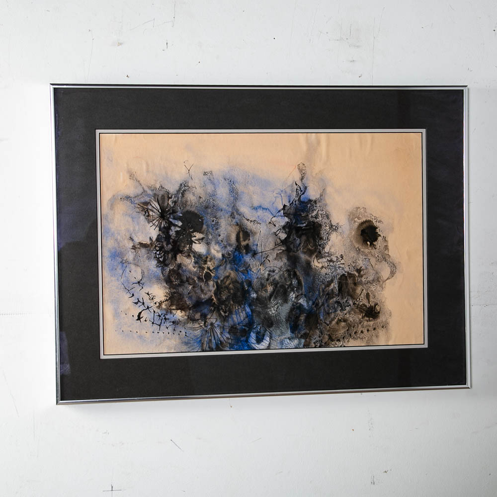 Mid Century Modern Painting Abstract Watercolor Original Art Expertly Framed MCM