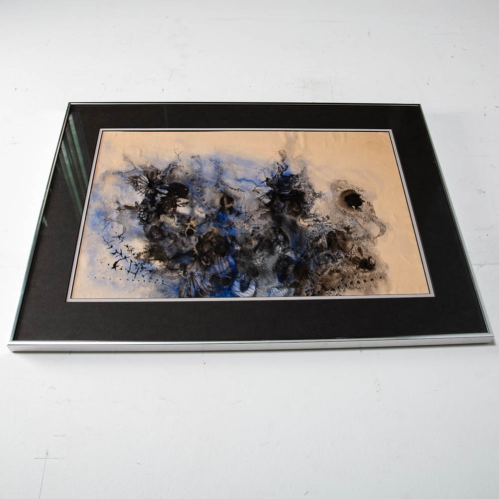 Mid Century Modern Painting Abstract Watercolor Original Art Expertly Framed MCM - Image 4