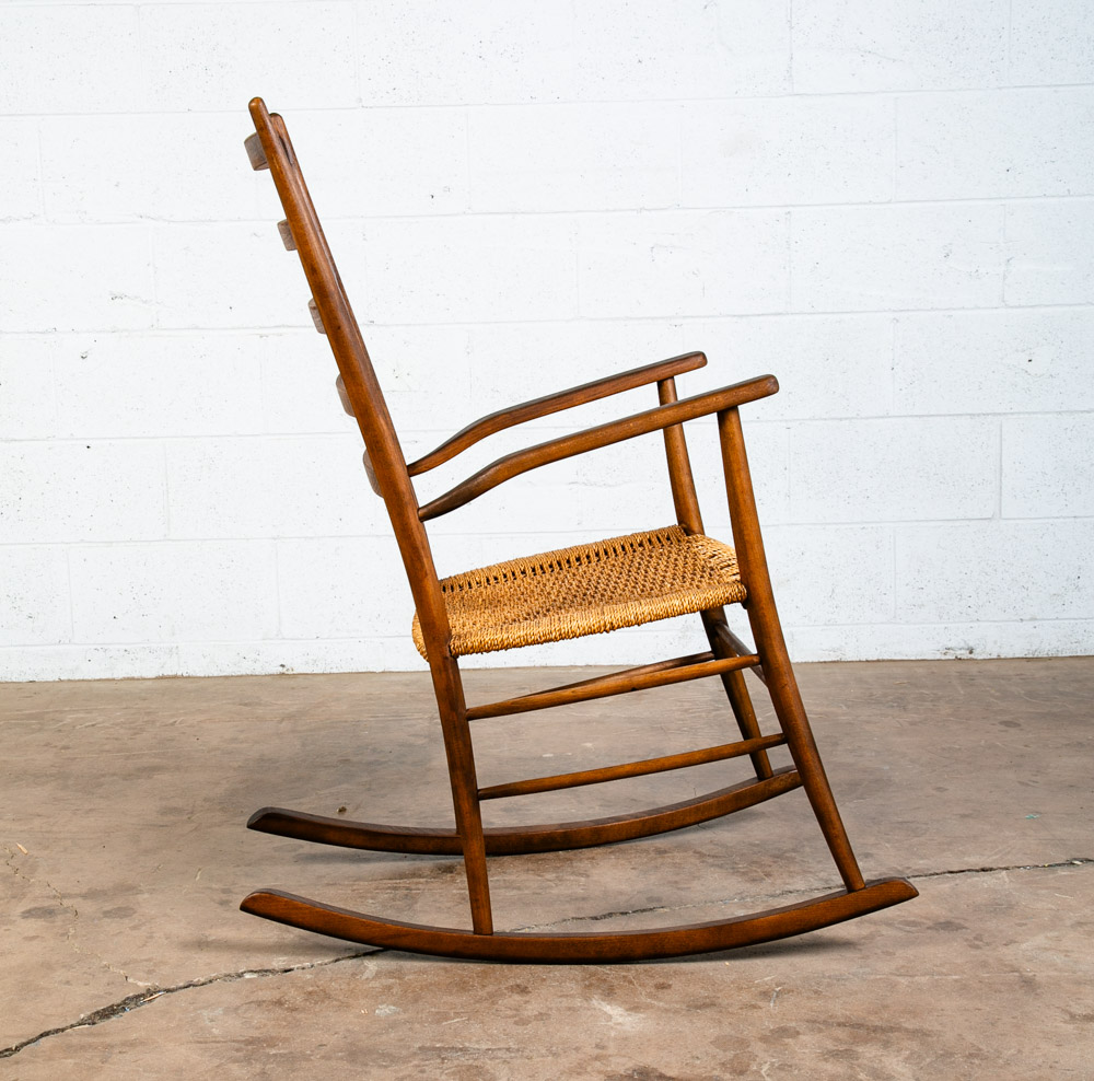 Mid Century Modern Rocking Chair Wood Brown Rocker Paper Wrapped Vintage - Image 3