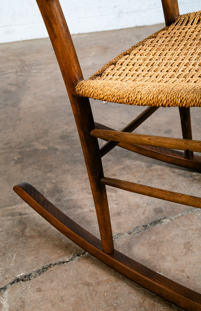 Mid Century Modern Rocking Chair Wood Brown Rocker Paper Wrapped Vintage - Image 9