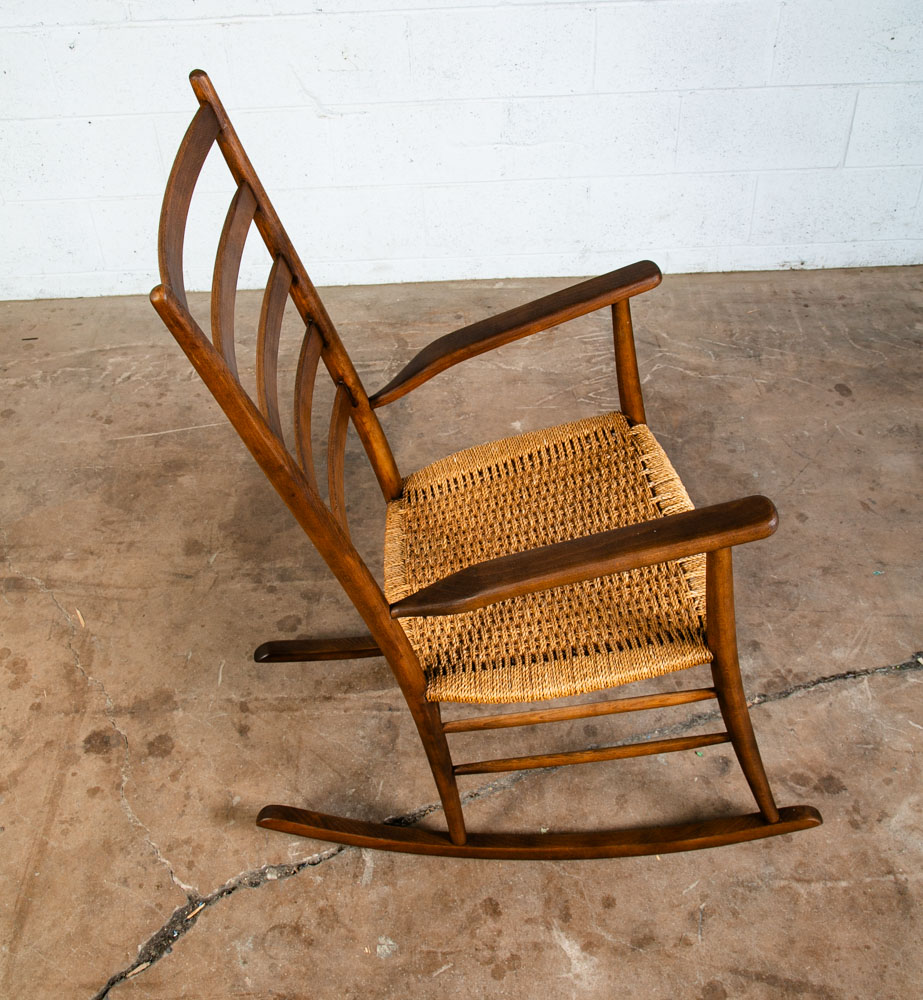 Mid Century Modern Rocking Chair Wood Brown Rocker Paper Wrapped Vintage - Image 8