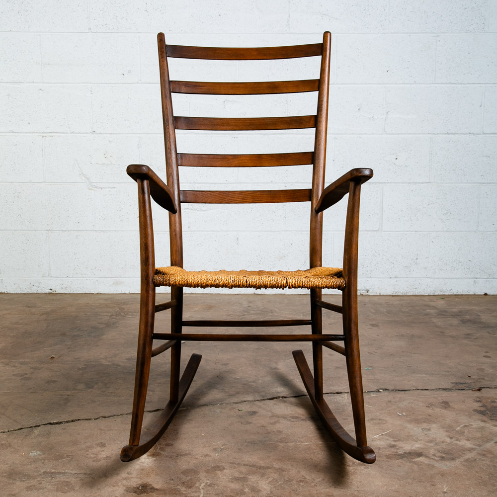 Mid Century Modern Rocking Chair Wood Brown Rocker Paper Wrapped Vintage - Image 4