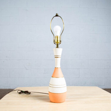 Mid Century Modern Table Lamp Ceramic White Orange Gold Lining Light Vintage