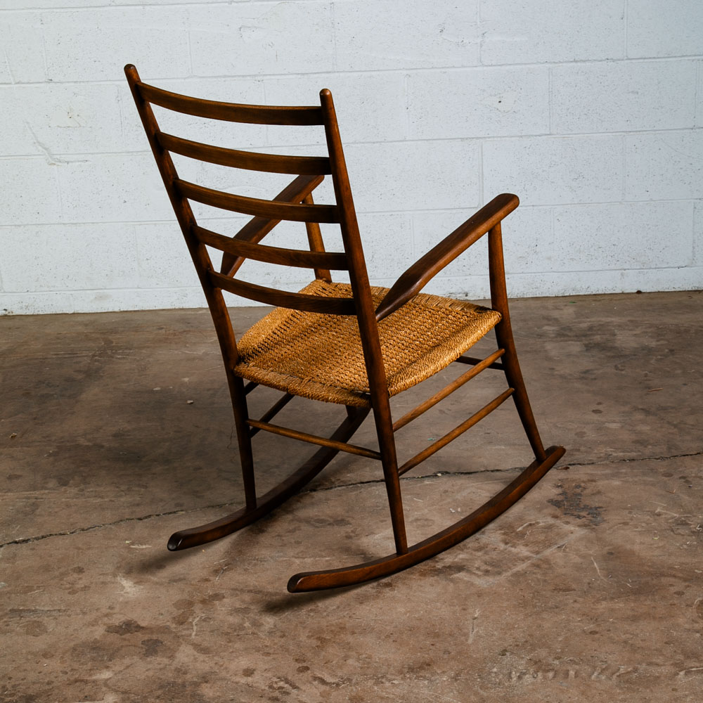 Mid Century Modern Rocking Chair Wood Brown Rocker Paper Wrapped Vintage - Image 5