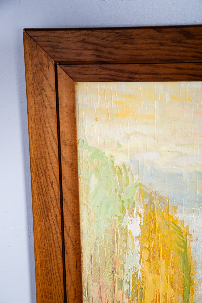Mid Century Modern Oil Painting Original Art Abstract Landscape Signed Tan White - Image 7