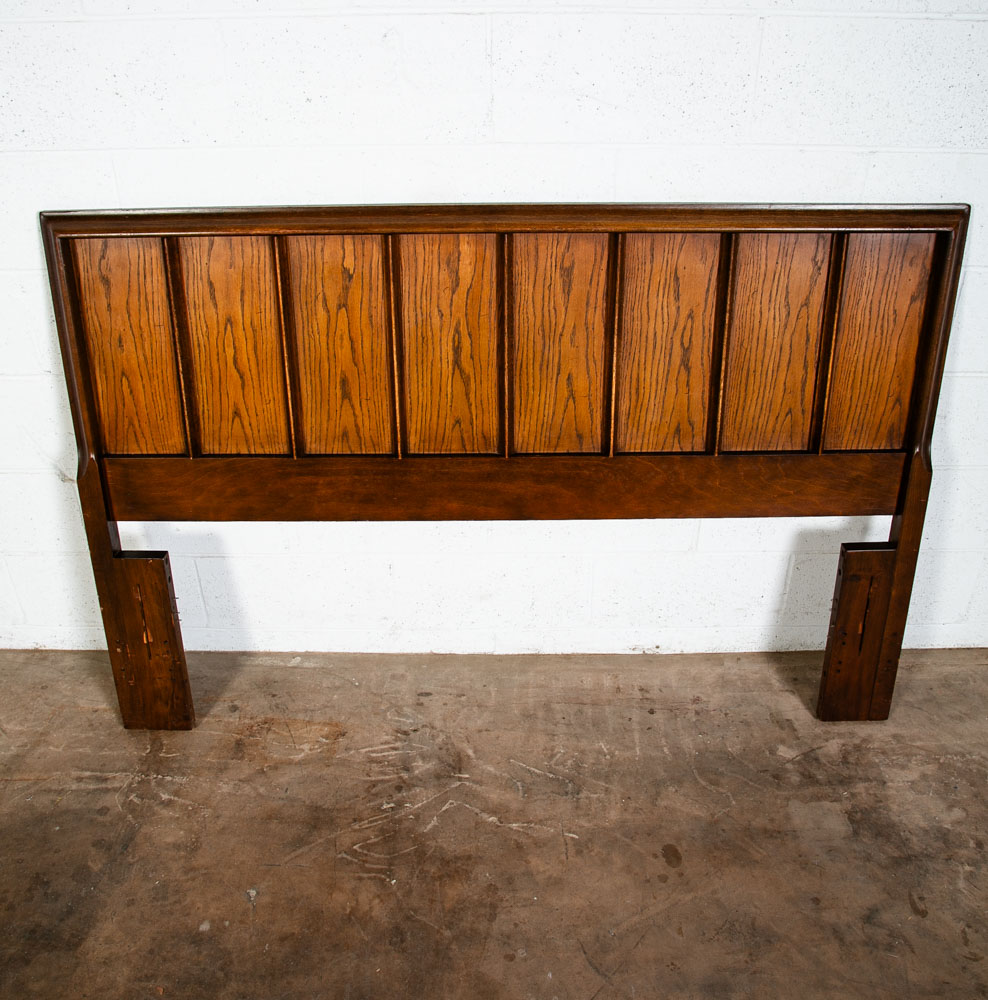 Mid Century Modern Headboard Bed Frame Full Size Mcm Oak Walnut Brown Vintage - Image 4