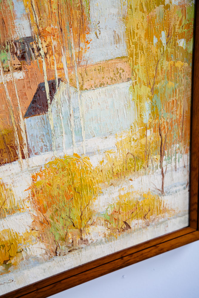 Mid Century Modern Oil Painting Original Art Abstract Landscape Signed Tan White - Image 10