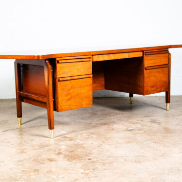 Mid Century Modern Desk Executive Office Stow Davis Boomerang Large Walnut Mcm