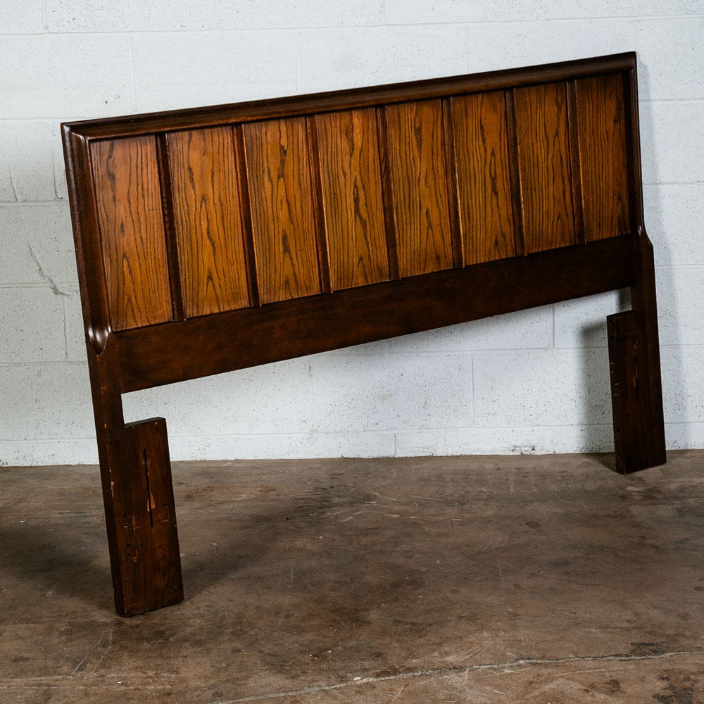 Mid Century Modern Headboard Bed Frame Full Size Mcm Oak Walnut Brown Vintage - Image 2