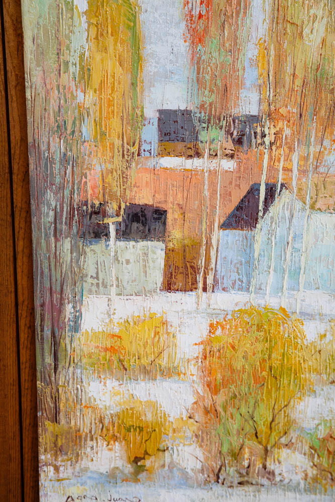 Mid Century Modern Oil Painting Original Art Abstract Landscape Signed Tan White - Image 6