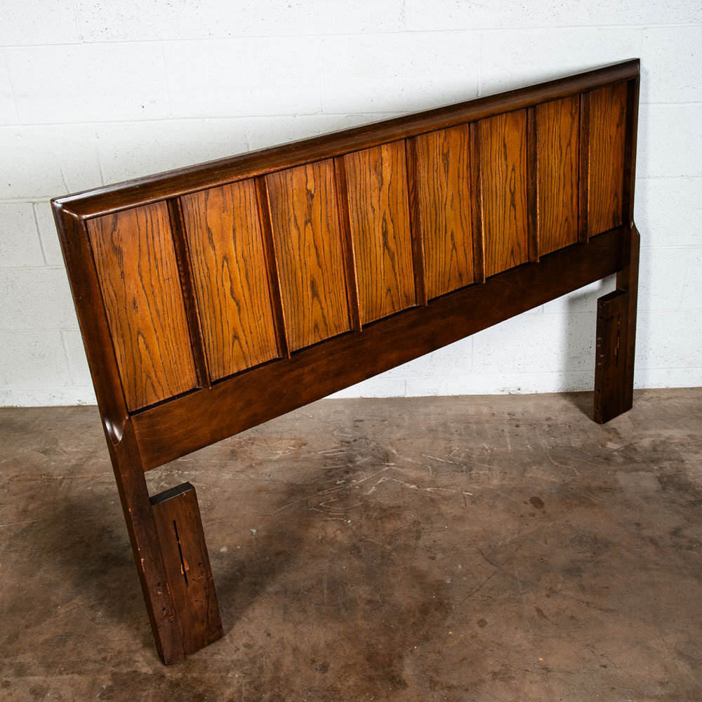 Mid Century Modern Headboard Bed Frame Full Size Mcm Oak Walnut Brown Vintage - Image 11