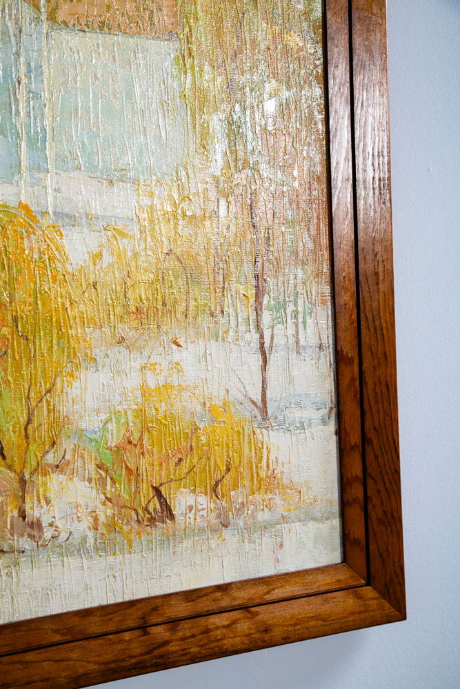 Mid Century Modern Oil Painting Original Art Abstract Landscape Signed Tan White - Image 11