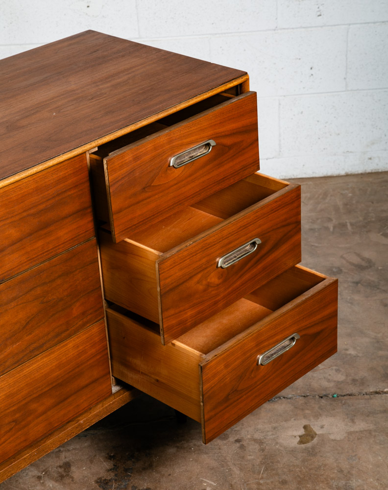 Mid Century Modern Dresser Credenza BP John Metal 9 Drawer Walnut Vintage Mcm NM - Image 9