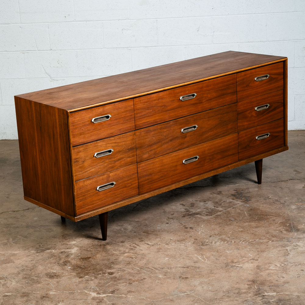 Mid Century Modern Dresser Credenza BP John Metal 9 Drawer Walnut Vintage Mcm NM