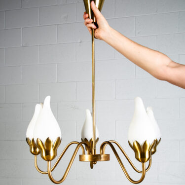 Mid Century Modern Chandelier Light Lamp Brass Glass 5 light Lyfa Fog & Morup