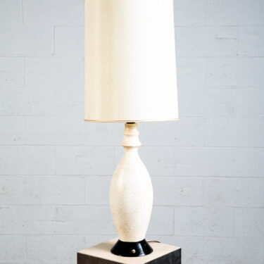 Mid Century Modern Lamp Ceramic White Speckled Round Tall Table Gold Light Mcm