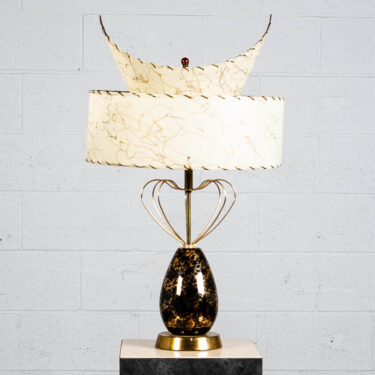 Mid Century Modern Atomic Age Desk Lamp With Original Fiber Glass Two Tier Shade