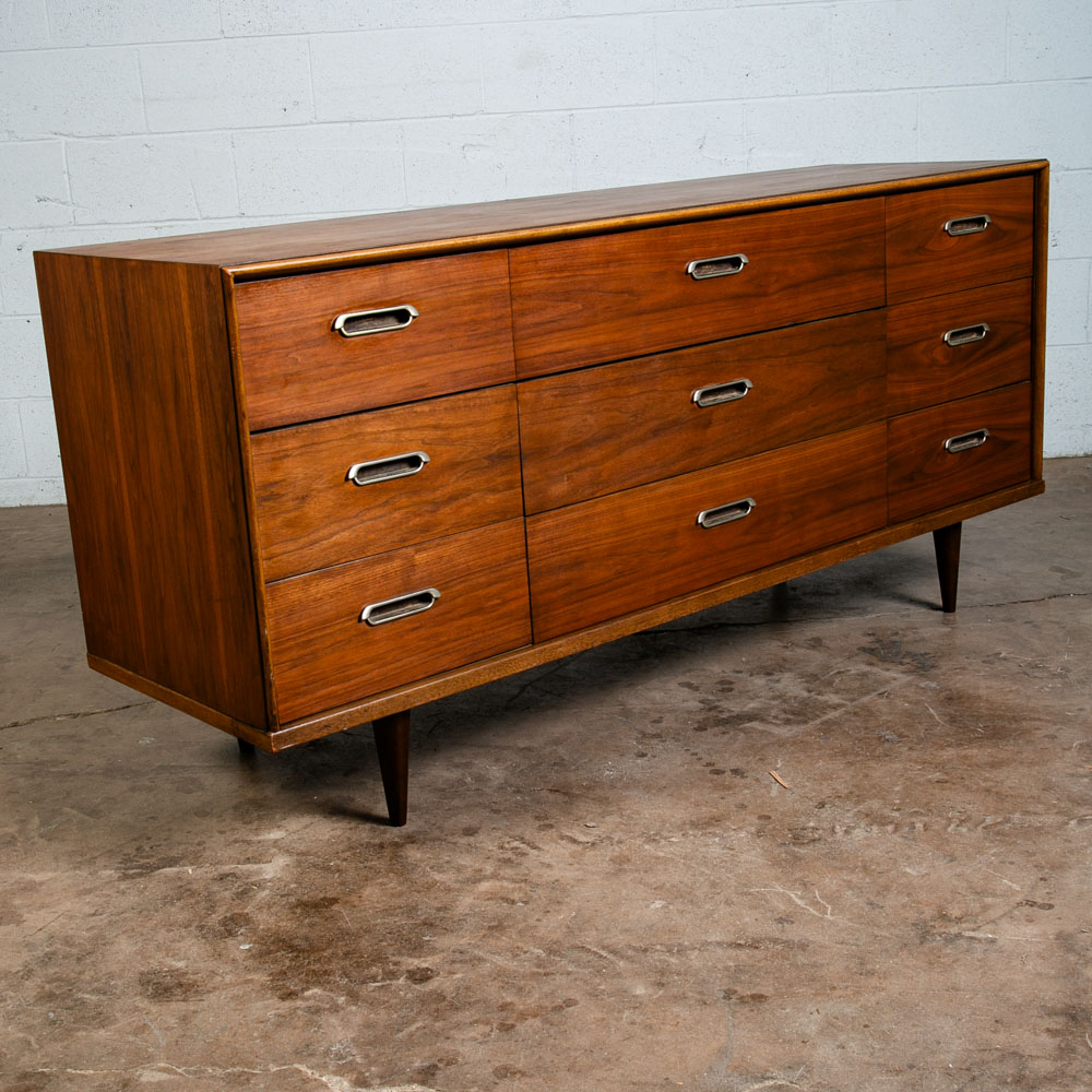 Mid Century Modern Dresser Credenza BP John Metal 9 Drawer Walnut Vintage Mcm NM - Image 7