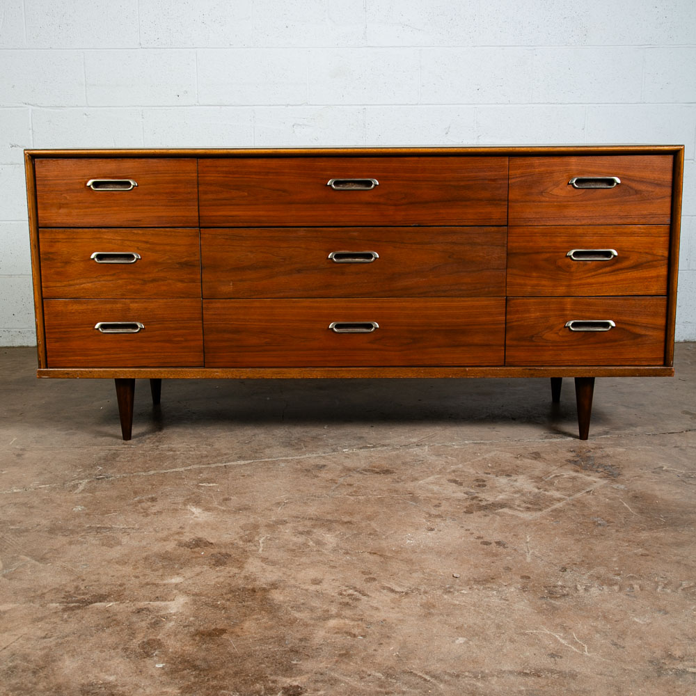 Mid Century Modern Dresser Credenza BP John Metal 9 Drawer Walnut Vintage Mcm NM - Image 2