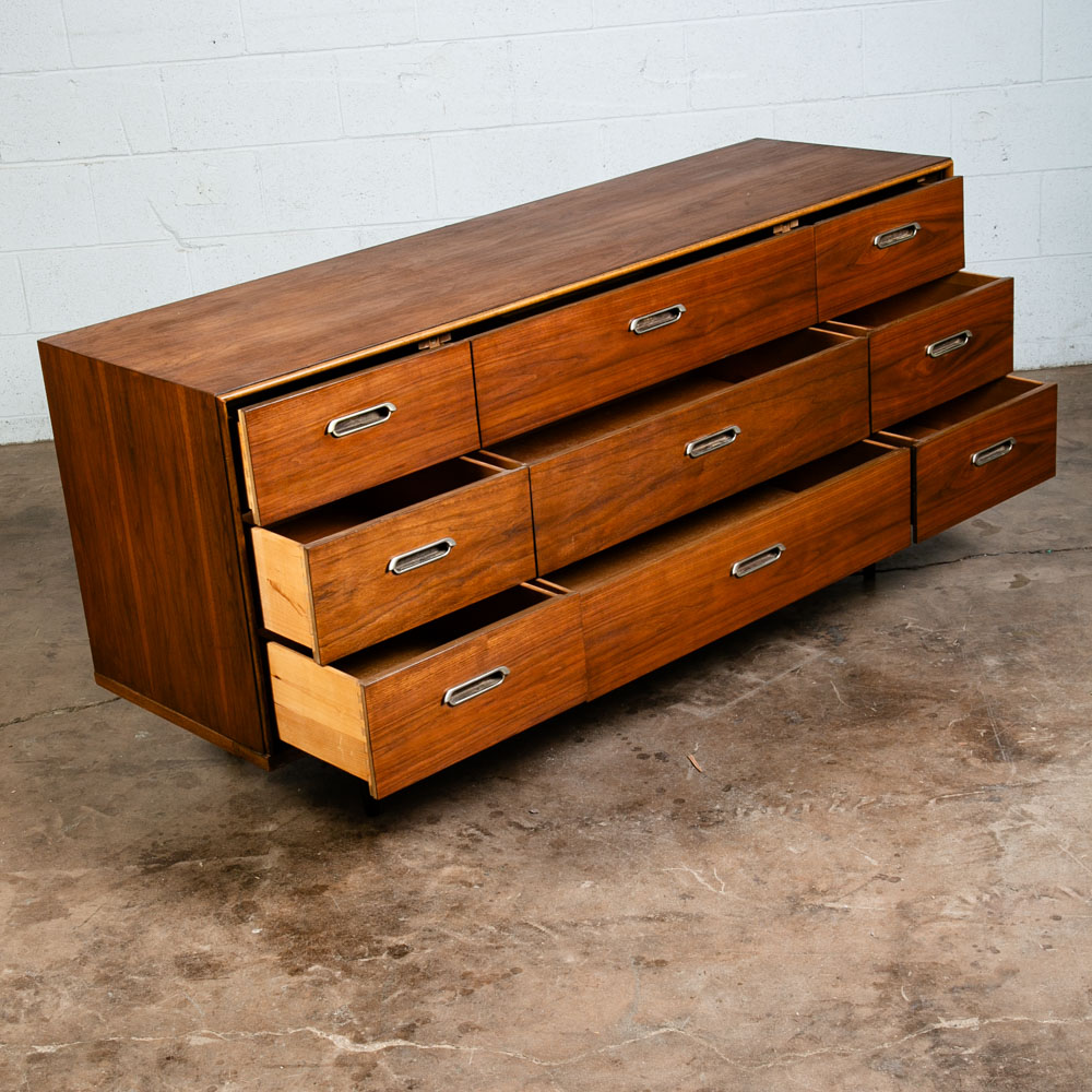 Mid Century Modern Dresser Credenza BP John Metal 9 Drawer Walnut Vintage Mcm NM - Image 3
