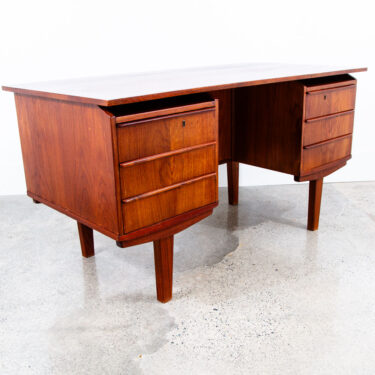 Mid Century Danish Modern Desk Executive Teak 6 Drawer Bookshelf Floating Doors