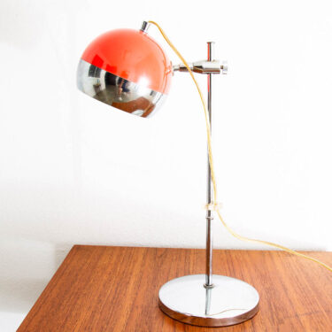 Mid Century Modern Table Lamp Orange & Chrome Desk Metal Silver Swivel Pull Mcm
