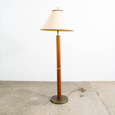 Mid Century Modern Floor Lamp Light lighting Gruvwood Walnut Cane Shade Vintage