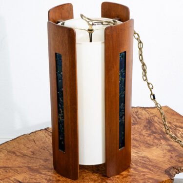 Mid Century Modern Hanging Lamp Walnut Wood Pull Switch Vintage Swag Light Mcm