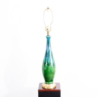Mid Century Modern Table Lamp Ceramic Studio Blue Brown Vintage Lighting Light