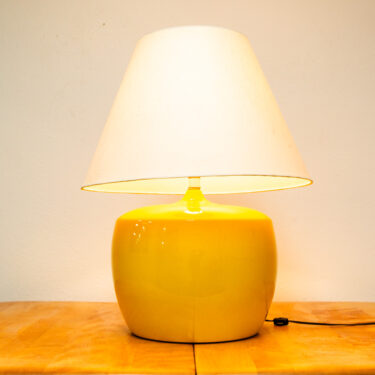 Mid Century Modern Table Lamp Ceramic Yellow Round Studio Large Vintage Working