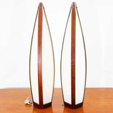 Mid Century Modern Lamp Set Table Light lighting Modeline Wood White Mahogany