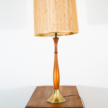 Mid Century Modern Table Lamp Solid Walnut Wood Brass Gold Round Light Lighting