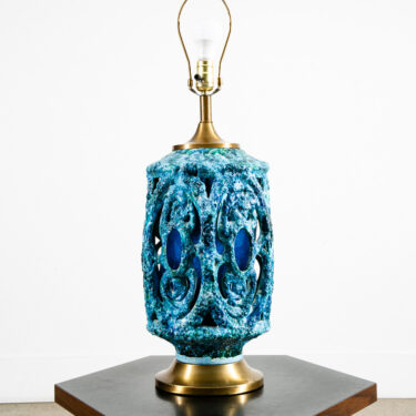 Mid Century Modern Table Lamp Ceramic Blue Lava Glaze Studio Design Vintage Mcm