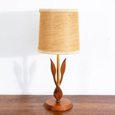Mid Century Modern Table Lamp Sculptural Tulip Carved Walnut Brass MCM Solid
