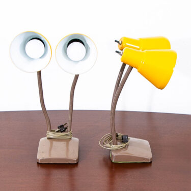 Mid Century Modern Table Lamp Yellow shade 2 Light Goose Neck Desk Mcm Set of Two