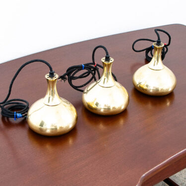 Mid Century Danish Modern Brass Hanging Pendant Lamps Hans Agne Jakobsson Set of 3