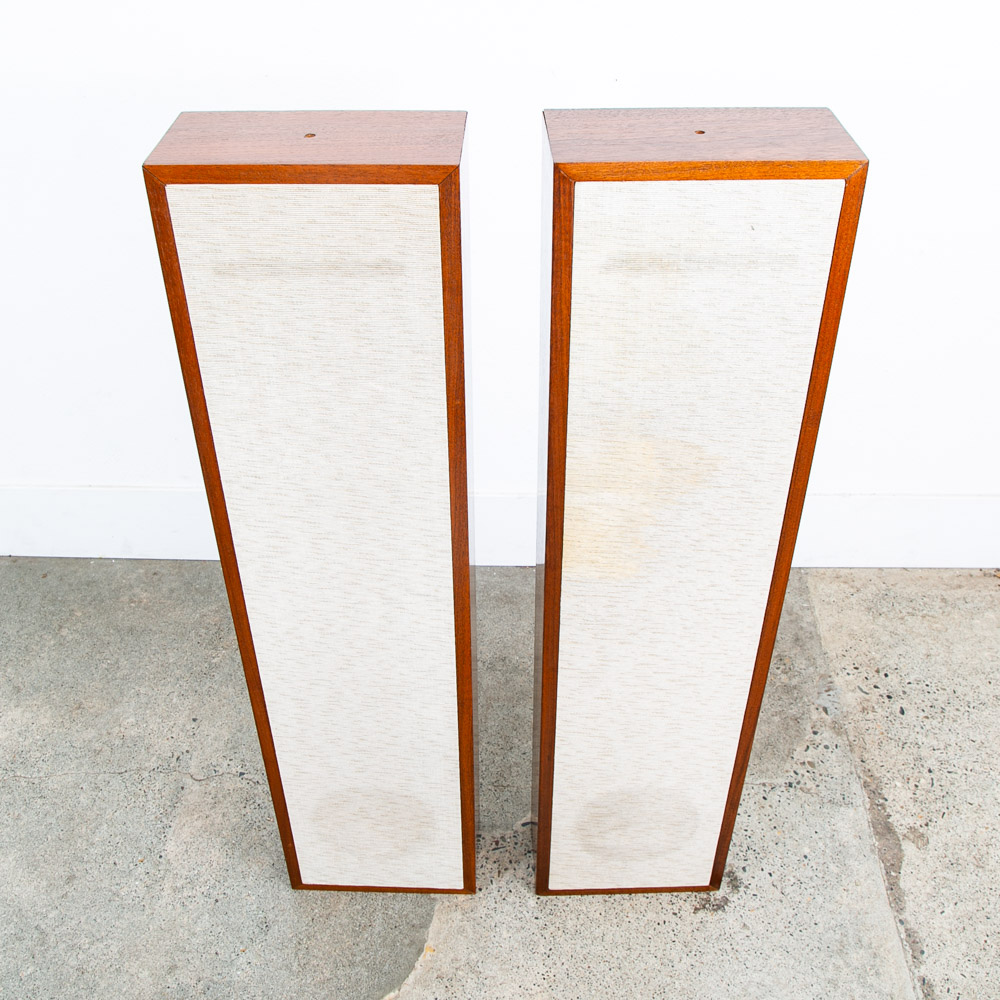 Mid Century Modern Speakers Tall Thin Walnut Wood Oiled Mcm Vintage Custom White - Image 2