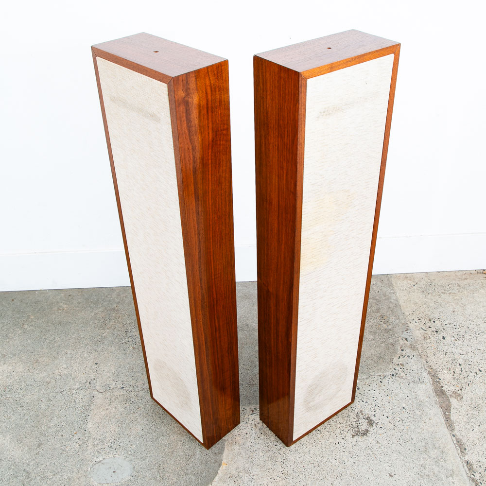 Mid Century Modern Speakers Tall Thin Walnut Wood Oiled Mcm Vintage Custom White - Image 8