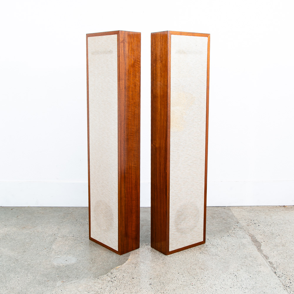 Mid Century Modern Speakers Tall Thin Walnut Wood Oiled Mcm Vintage Custom White - Image 7